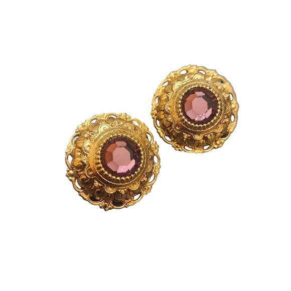 Vintage Signed La Contessa by Mary De Marco Glass Raised Clip Earrings (A4008) - Picture 1 of 4